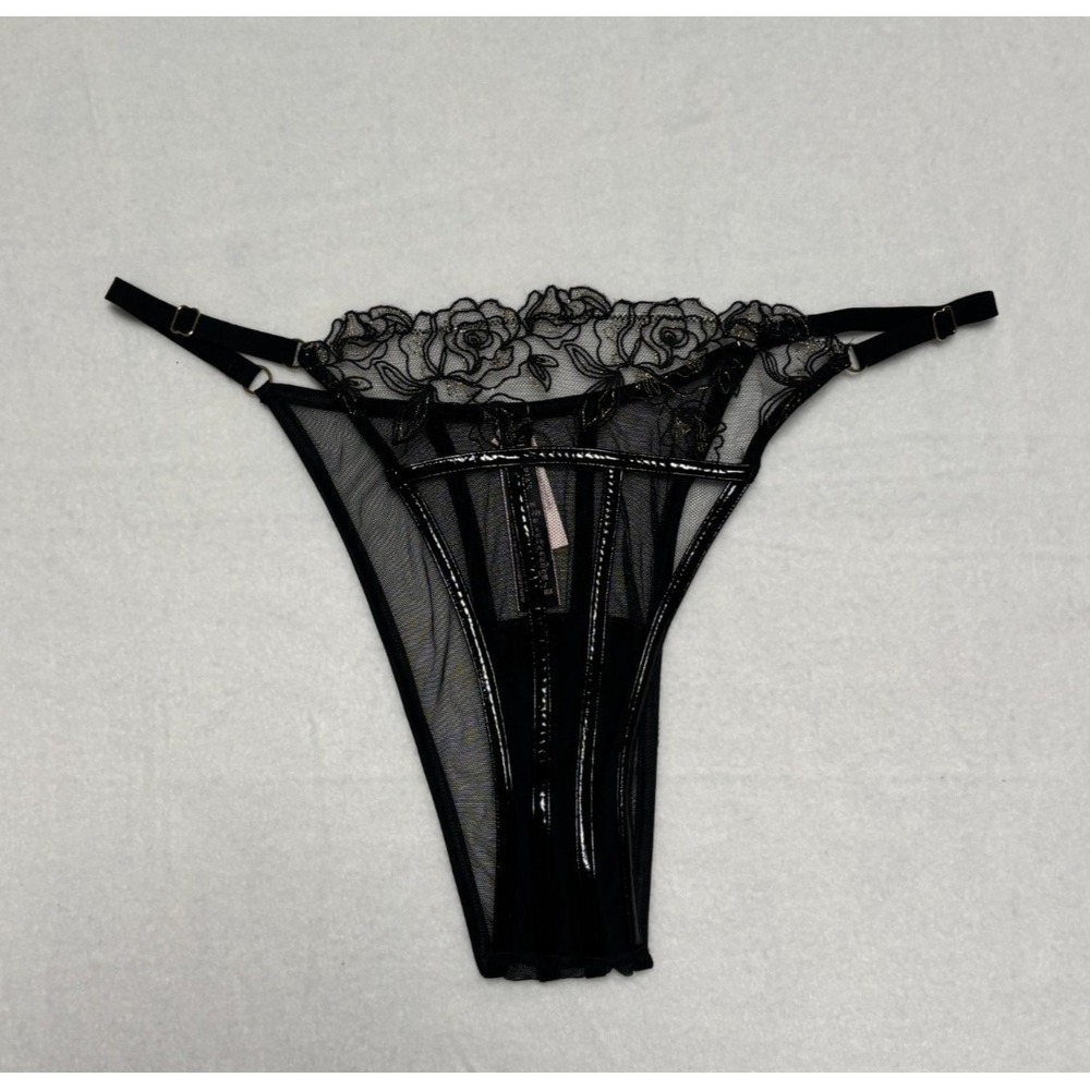 Victoria's Secret Very‎ Sexy Brazillian Panties L Floral Lace Black Adjustable